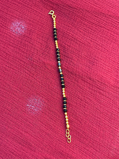 92.5 silver gold plated black beads and ball kids anklets