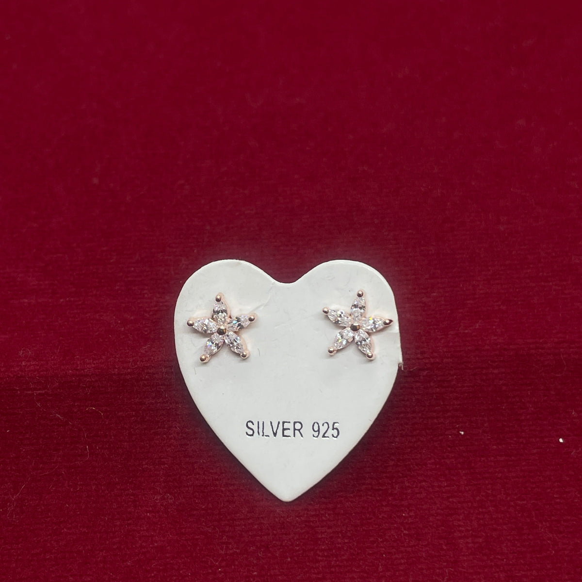 92.5 Sterling Silver Rose Gold Plated Marquise CZ Flower Studs