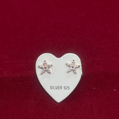 92.5 Sterling Silver Rose Gold Plated Marquise CZ Flower Studs