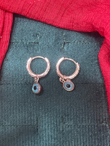 92.5 silver stylish evil eye bali earrings
