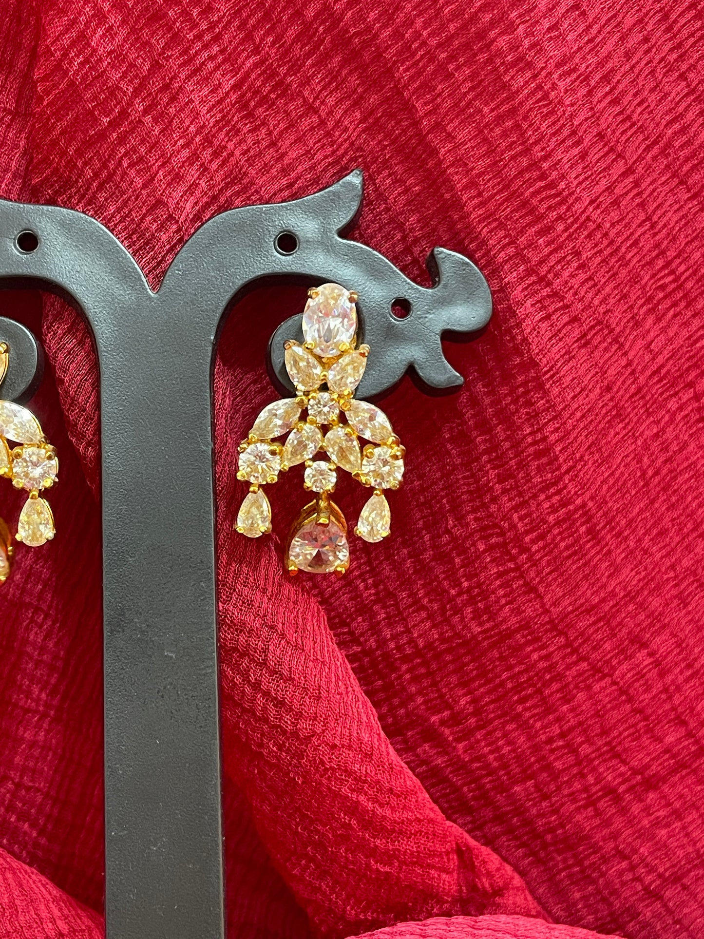 92.5 Silver Gold Plated White Stone Earrings for Women | Trendy Sparkling Design | Elegant Jewellery