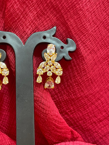 92.5 Silver Gold Plated White Stone Earrings for Women | Trendy Sparkling Design | Elegant Jewellery