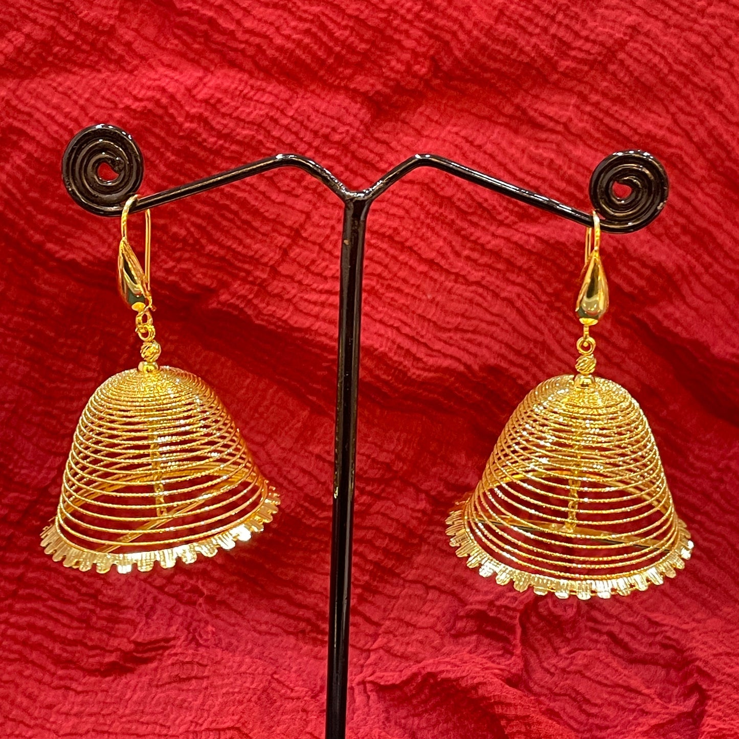 925 Silver Gold Plated Spiral Jhumka Earrings for Women | Handcrafted Spiral Bell Design