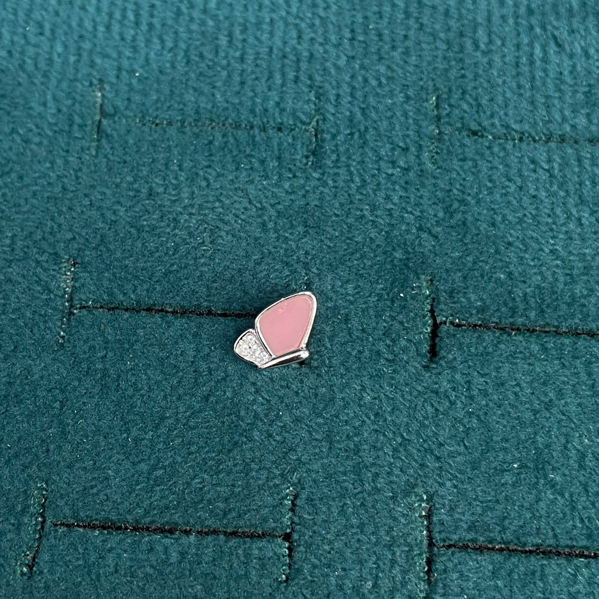 92.5 Silver Pink Mother-of-Pearl Butterfly Stud Earrings Pair