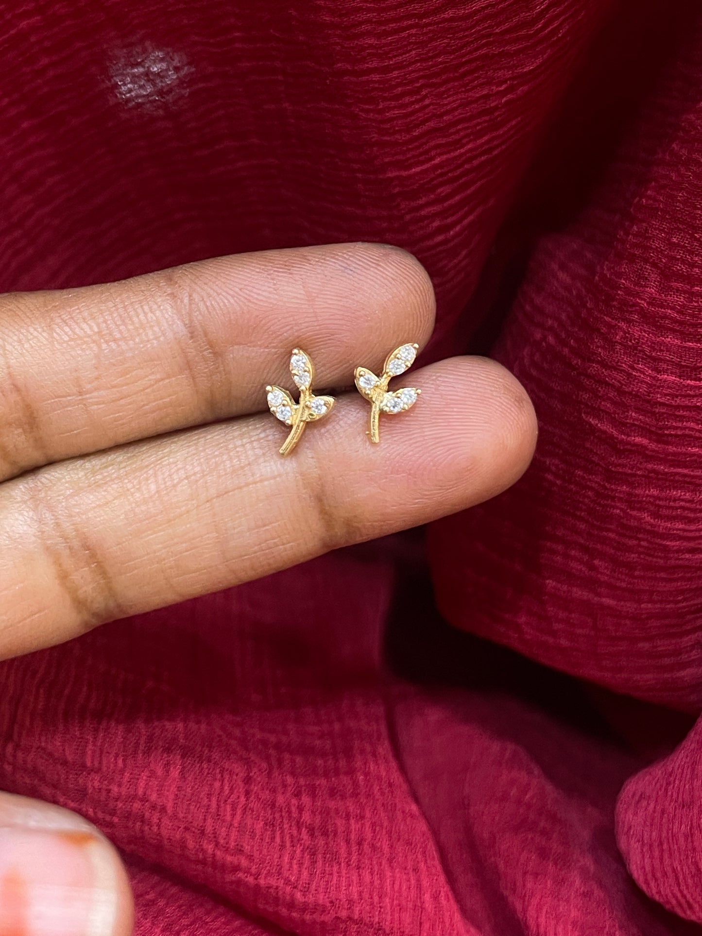 925 Silver Gold Plated Leaf Studs for Women | Nature-Inspired Design