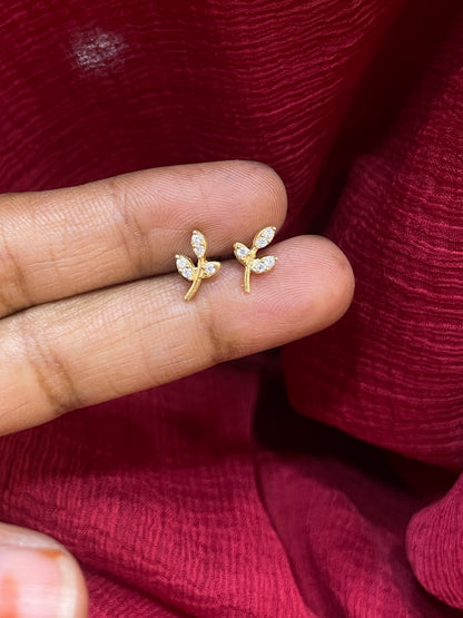925 Silver Gold Plated Leaf Studs for Women | Nature-Inspired Design