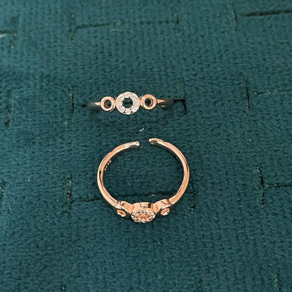 92.5 Silver Rose Gold Plated White CZ Circle Toe Rings