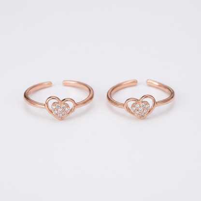 92.5 Silver Rose Gold Plated White CZ Heart Toe Rings