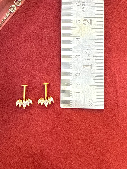 92.5 Silver Gold Plated Five Leaf Dainty Bugadi Pair | Minimal Floral Design | Jewellery