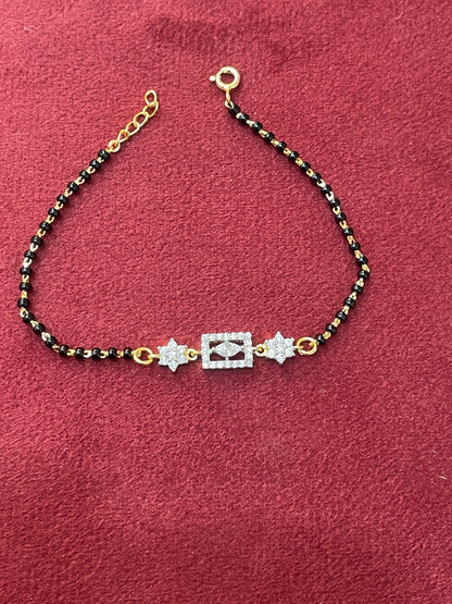 92.5 Silver Gold Plated Black Bead Bracelet for Women | Elegant Traditional Design | Jewellery