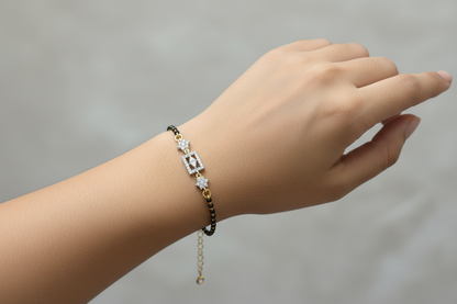92.5 Silver Gold Plated Black Bead Bracelet for Women | Elegant Traditional Design | Jewellery