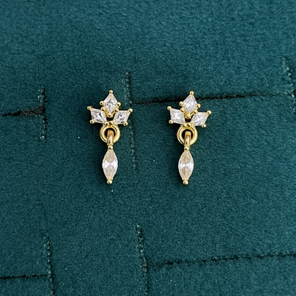92.5 Sterling Silver Gold Plated Marquise White CZ Crown Cluster & Marquise Drop Earrings for Women
