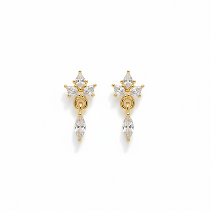92.5 Sterling Silver Gold Plated Marquise White CZ Crown Cluster & Marquise Drop Earrings for Women