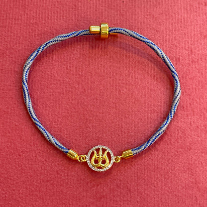 Silver Trishul Rakhi for Brother | Gold Plated CZ Charm with Blue Thread