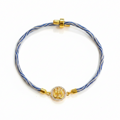 Silver Trishul Rakhi for Brother | Gold Plated CZ Charm with Blue Thread