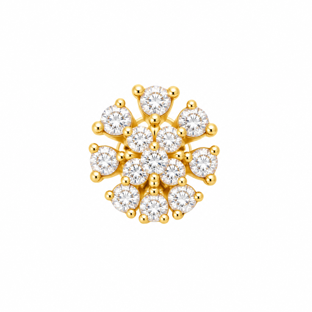 92.5 Silver Gold Plated White CZ Flower Cluster Nose Pin for Women