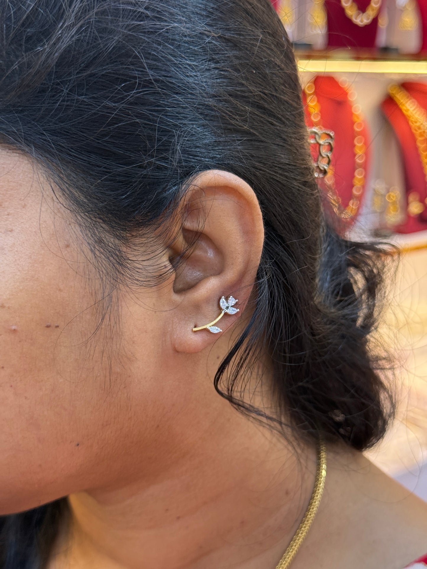 92.5 Silver Gold Plated Flower Ear Cuffs for Women | Stylish Floral Design | Trendy Jewellery