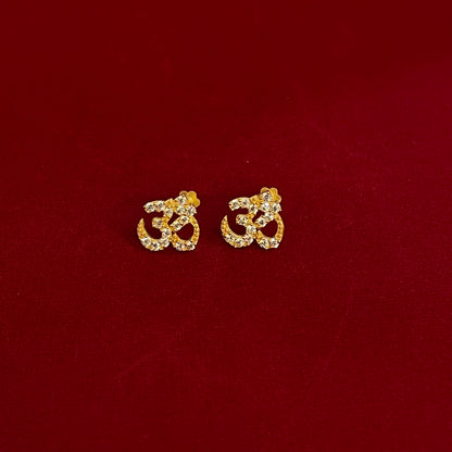 Gold Plated 92.5 Sterling Silver Pavé CZ Om Symbol Stud Earrings for Women | Sacred Om ॐ CZ Stud Earrings