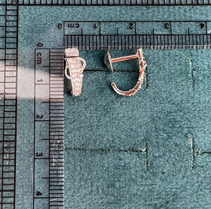 92.5 Sterling Silver Pavé CZ Huggie Hoop J Studs pair