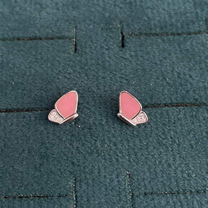 92.5 Silver Pink Mother-of-Pearl Butterfly Stud Earrings Pair