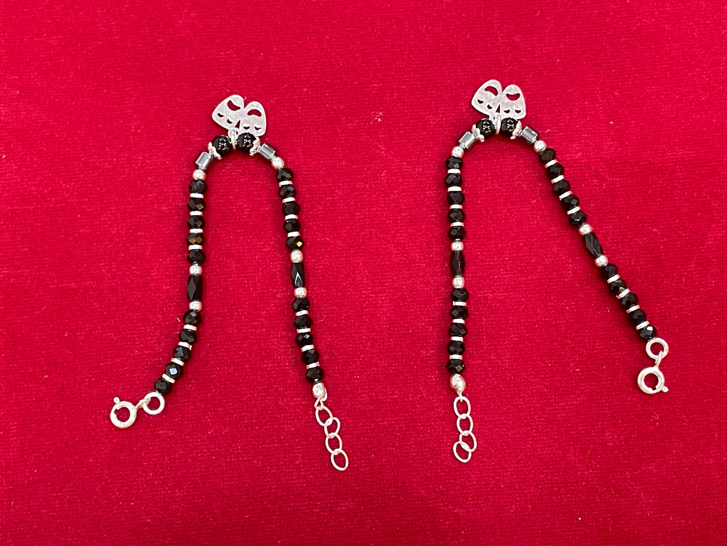 Silver Nazariya Black Bead Anklet for Kids | Set of 2 with Butterfly Charm