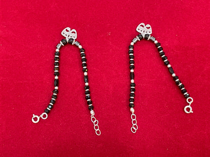 Silver Nazariya Black Bead Anklet for Kids | Set of 2 with Butterfly Charm