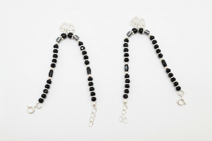 Silver Nazariya Black Bead Anklet for Kids | Set of 2 with Butterfly Charm