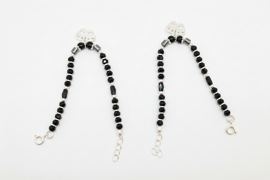 Silver Nazariya Black Bead Anklet for Kids | Set of 2 with Butterfly Charm