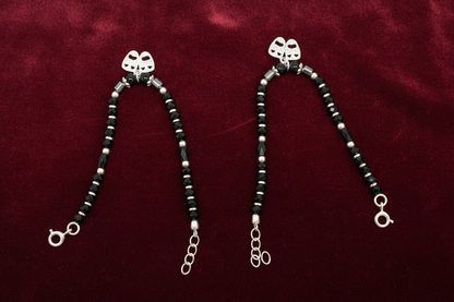 Silver Nazariya Black Bead Anklet for Kids | Set of 2 with Butterfly Charm