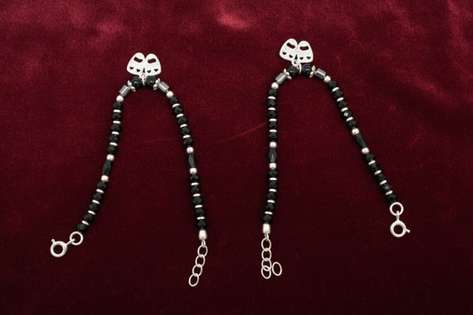 Silver Nazariya Black Bead Anklet for Kids | Set of 2 with Butterfly Charm
