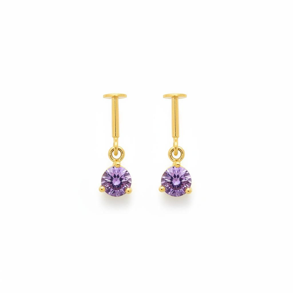 925 Silver Gold Plated Purple Dangler Bugadi Pair