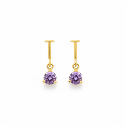 925 Silver Gold Plated Purple Dangler Bugadi Pair
