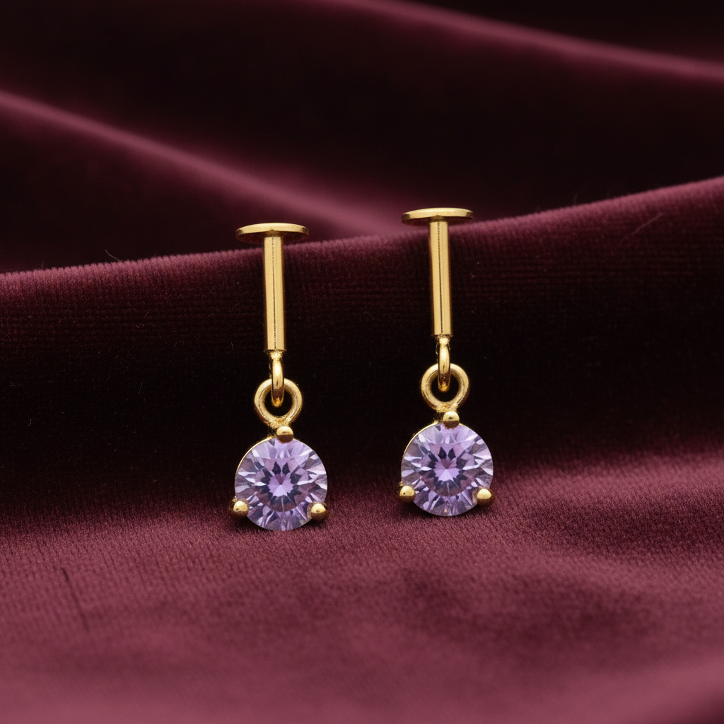 925 Silver Gold Plated Purple Dangler Bugadi Pair