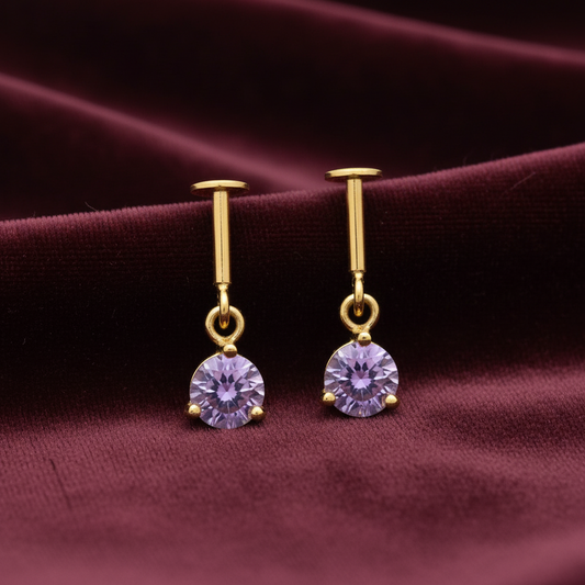 925 Silver Gold Plated Purple Dangler Bugadi Pair