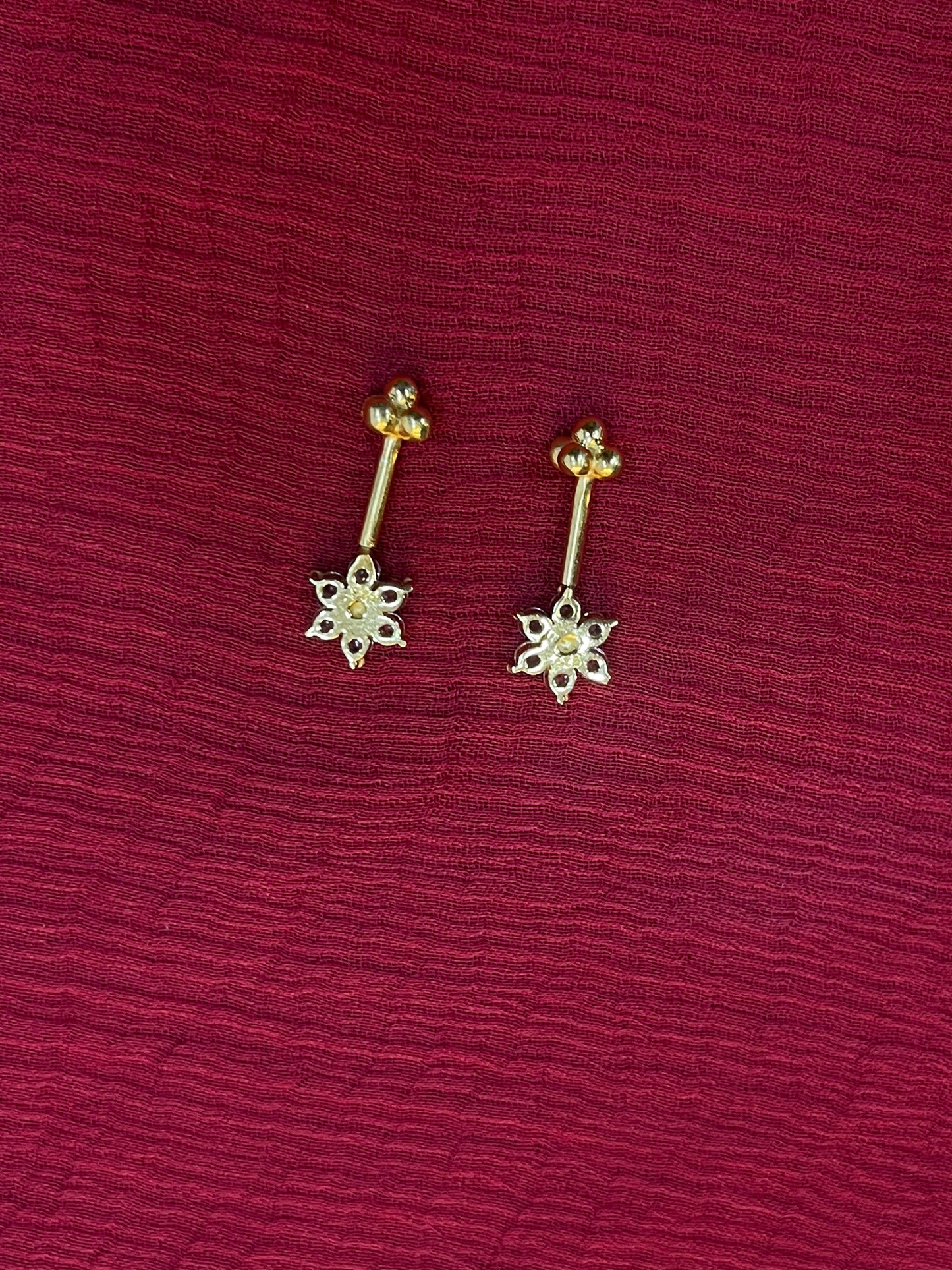925 Silver Gold Plated Flower Bugadi Pair