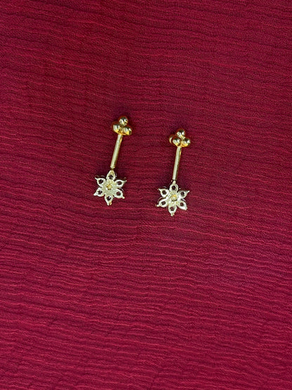 925 Silver Gold Plated Flower Bugadi Pair