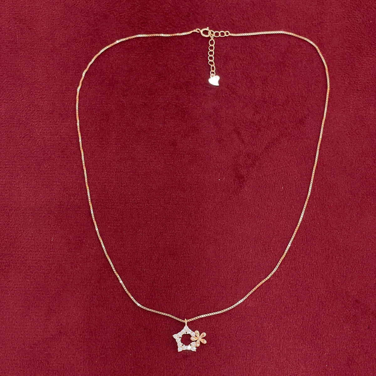 92.5 Silver Rose Gold Plated CZ Star & Flower Charm Pendant Necklace for Women