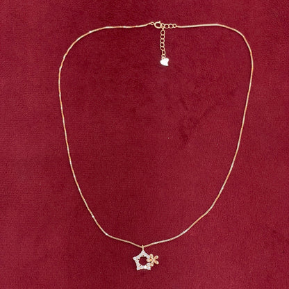 92.5 Silver Rose Gold Plated CZ Star & Flower Charm Pendant Necklace for Women