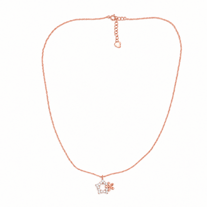 92.5 Silver Rose Gold Plated CZ Star & Flower Charm Pendant Necklace for Women