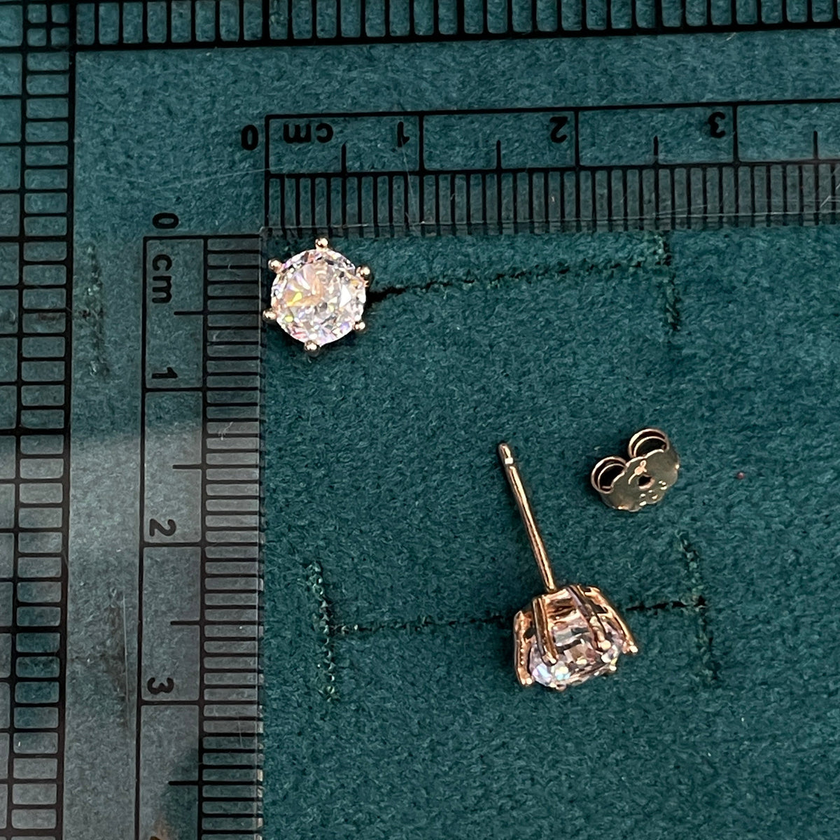 92.5 silver Rose Gold Plated Large Round Solitaire CZ Stud pair