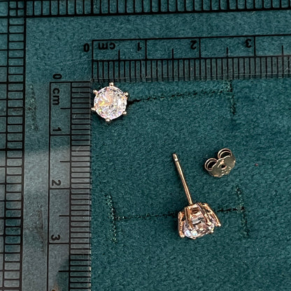 92.5 silver Rose Gold Plated Large Round Solitaire CZ Stud pair