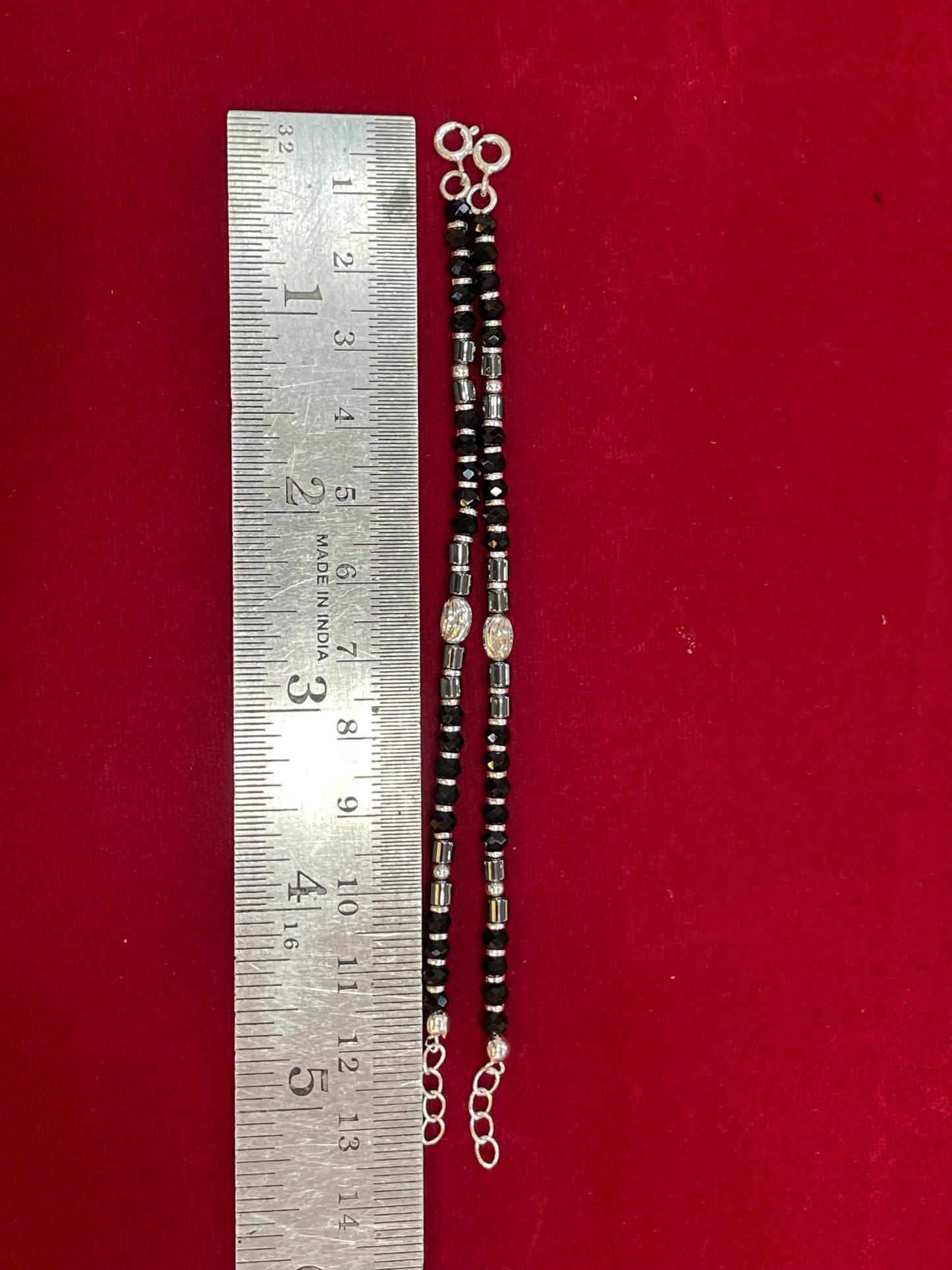 Silver Nazariya Black Bead Anklet for Kids | Set of 2 with Om Charm