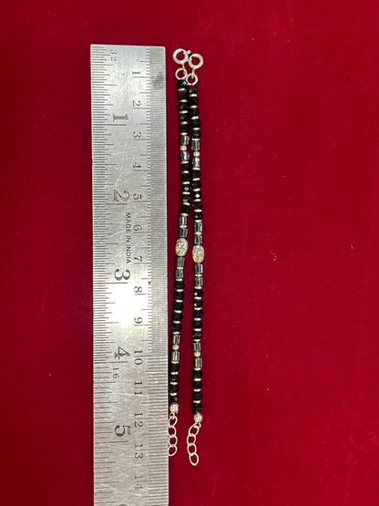 Silver Nazariya Black Bead Anklet for Kids | Set of 2 with Om Charm