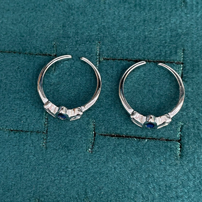 92.5 Sterling Silver Sapphire Blue & White CZ Marquise Three Leaf Open Toe Rings for Women — Pair