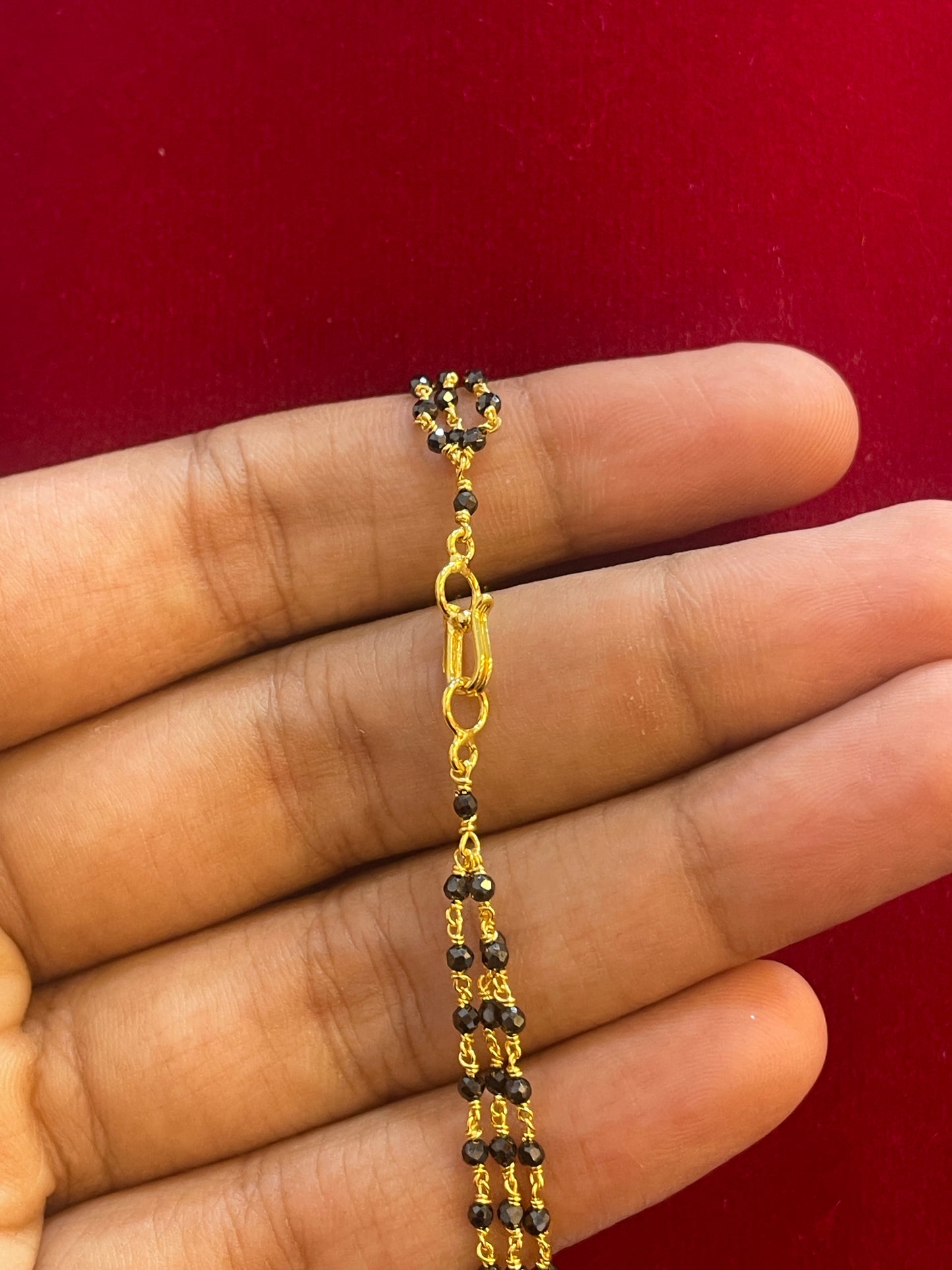92.5 Silver Gold Plated Classy Triple Line Black Bead Chain for Women 18.5 Inches | Elegant Layered Traditional Design