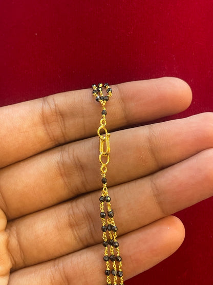 92.5 Silver Gold Plated Classy Triple Line Black Bead Chain for Women 18.5 Inches | Elegant Layered Traditional Design