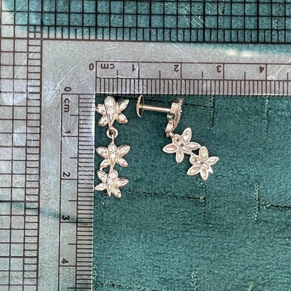 92.5 Sterling Silver CZ Leaf Spray Drop Earrings for Women pair