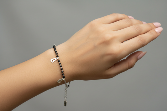 92.5 Silver Butterfly Black Beads Bracelet for Women 7.5 Inches | Stylish Elegant Design | Daily Wear Jewellery