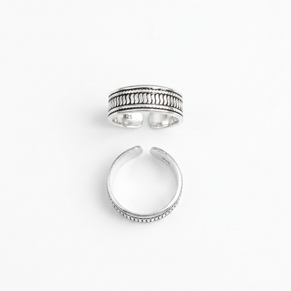 92.5 Silver Oxidised Wave Band Toe Rings