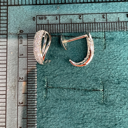 92.5 Sterling Silver Pavé CZ Twisted Shield J Studs pair